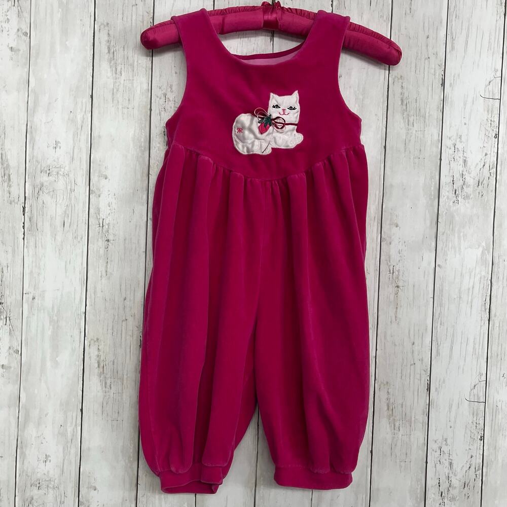 Vintage Rebecca Raggs Pink One Piece White Cat Romper 3T Made in USA Boutique